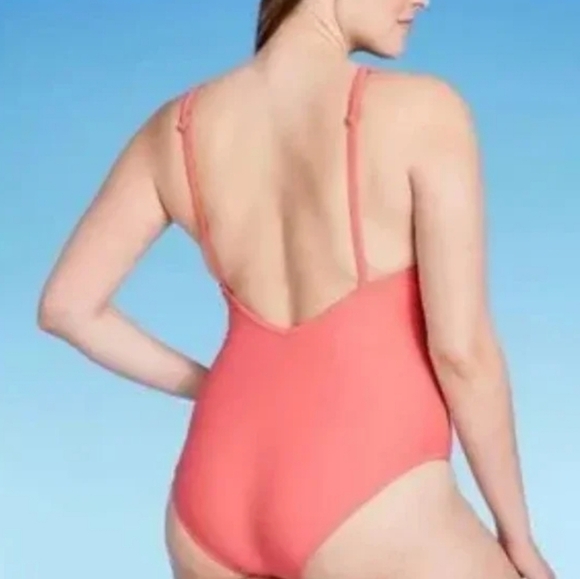 Kona Sol Peach V-neck High Leg Swimsuit Size L NWOT - Picture 2 of 8